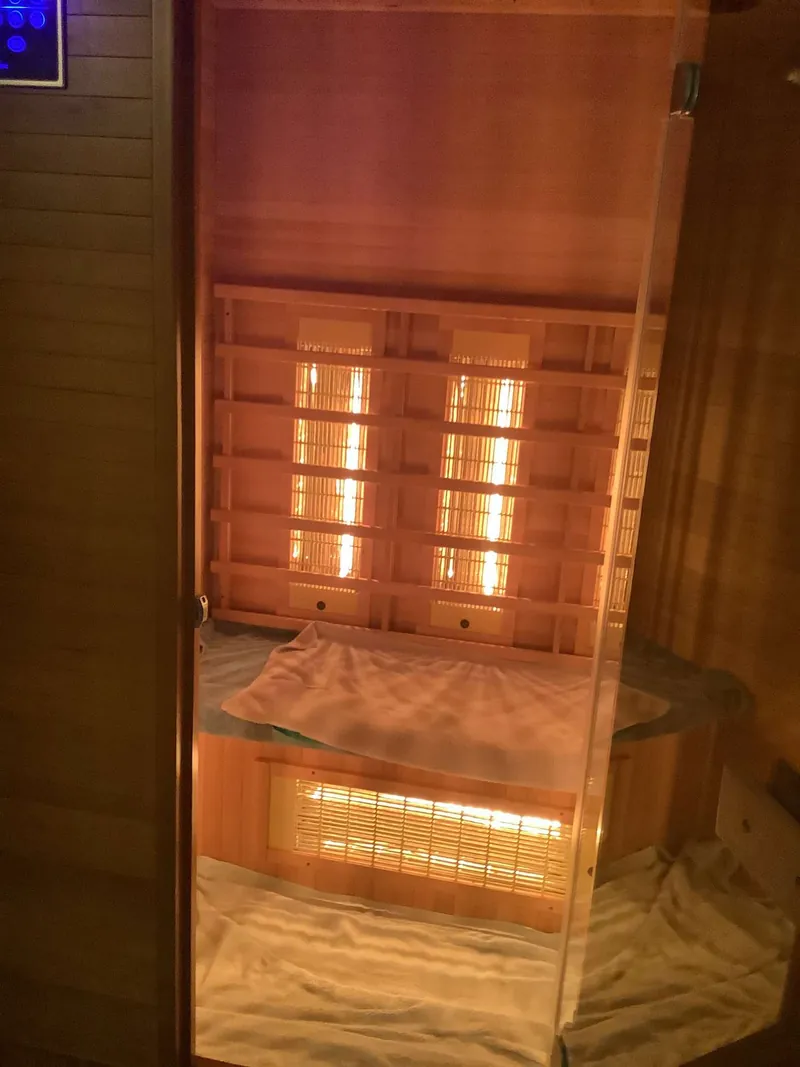 Warm glow inside the infrared sauna